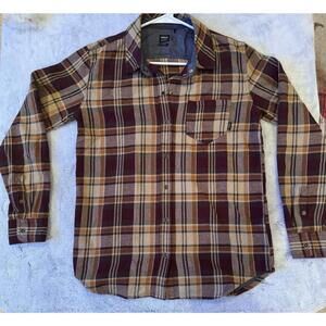 Prana Flannel Shirt Mens Small Colorful Plaid Organic Cotton Long‎ Sleeve Button